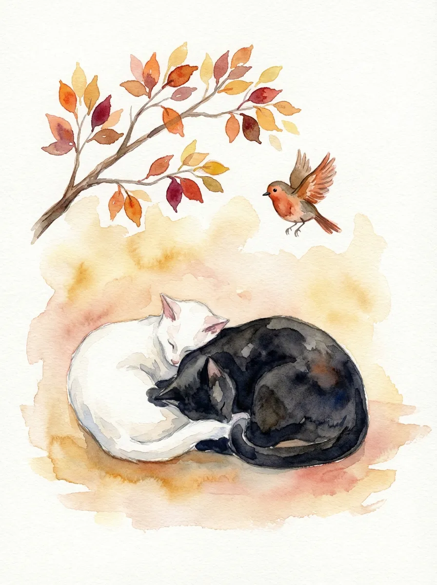 Russian White, Black and Tabby artwork