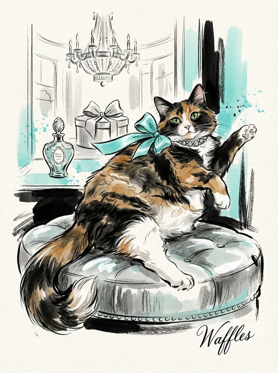 Portrait of Waffles in Teal