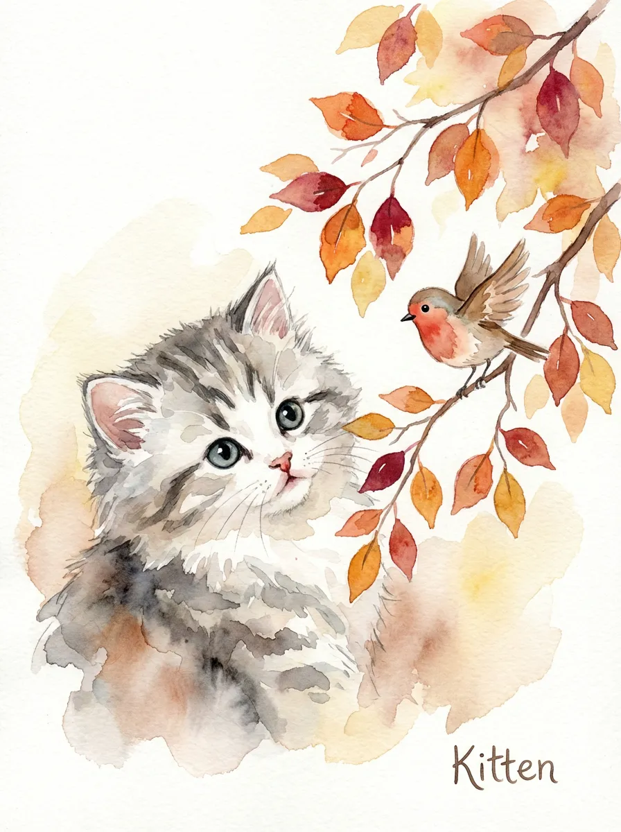 Kitten's Autumn Gaze