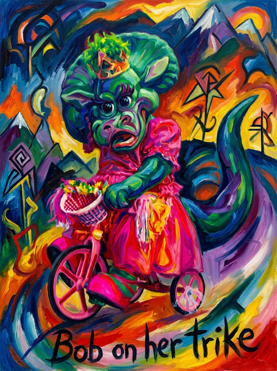 Artwork of Bob on her trike