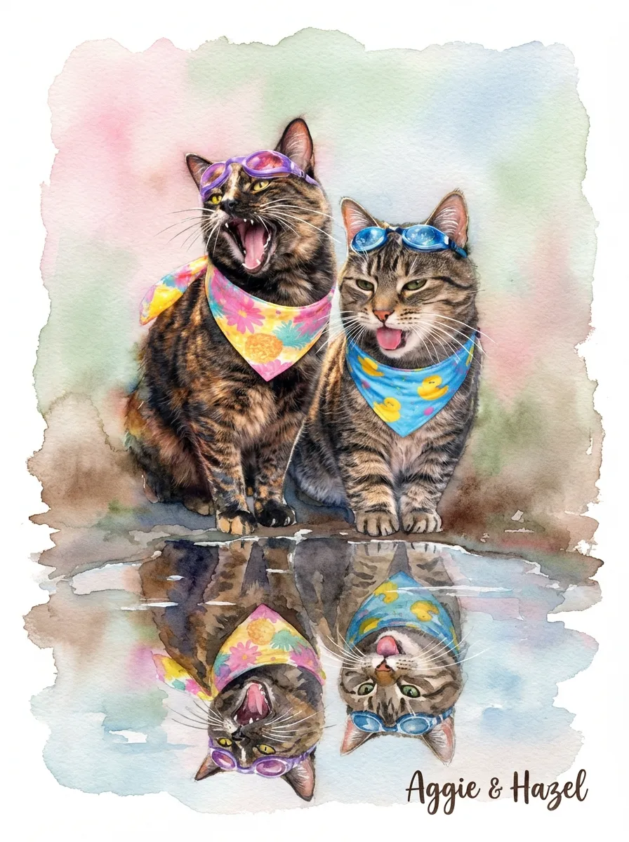 Aggie and Hazel, Poolside Reflections