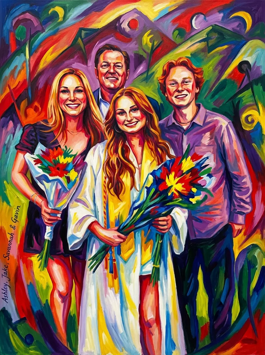 Artwork of Ashley, Jake, Savannah & Gavin