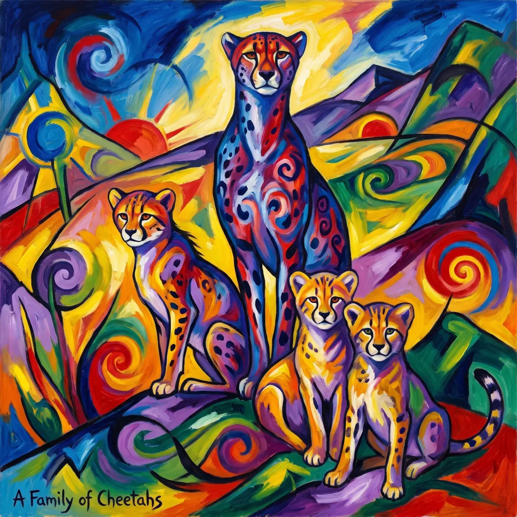 Artwork of A Family of Cheetahs